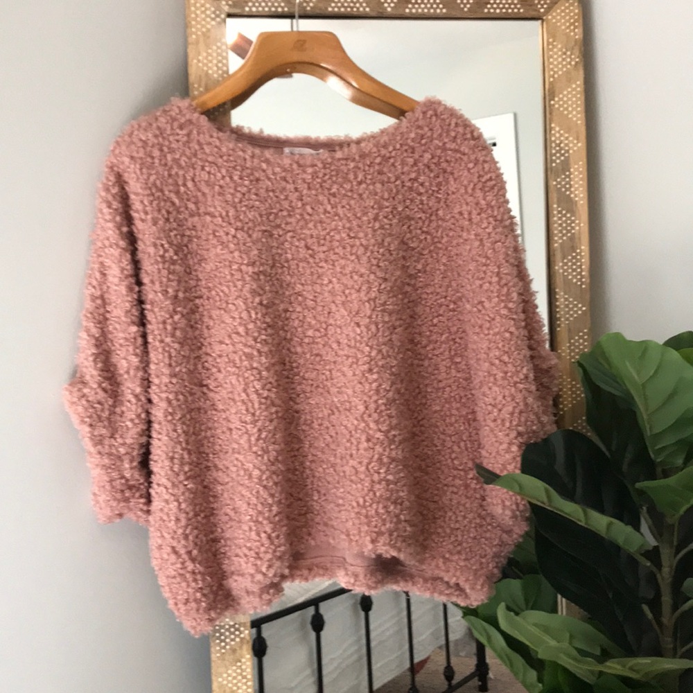 Short Sleeve, Pink Fuzzy Sweater